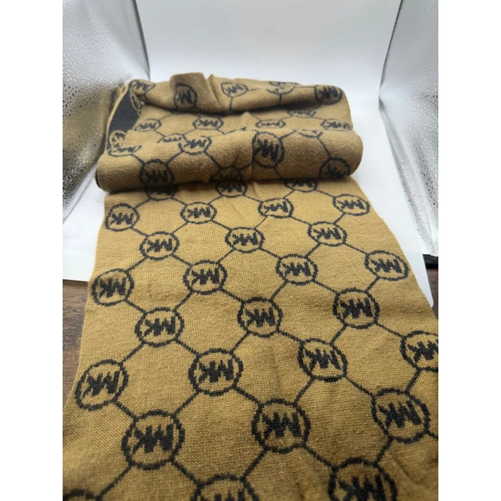 Women's Michael Kors Gray Brown Logo Knit Scarf One Size